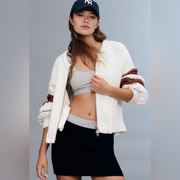 Pilcro Cable-Knit Tiger Icon Zip-Up Sweater - Picture 2 of 7